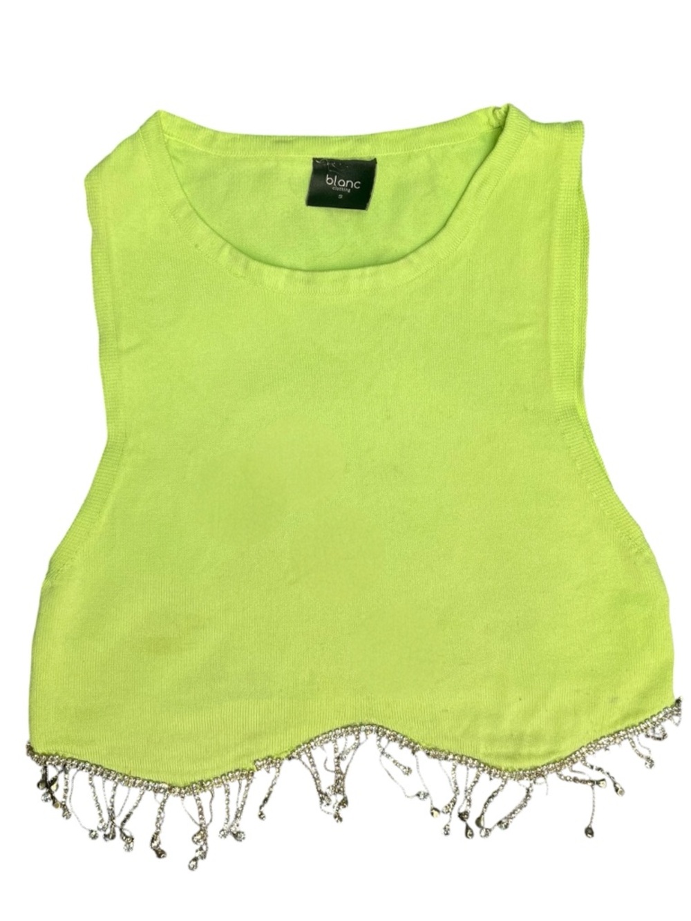 Neon Lime Beaded Fringe Crop Tank Top